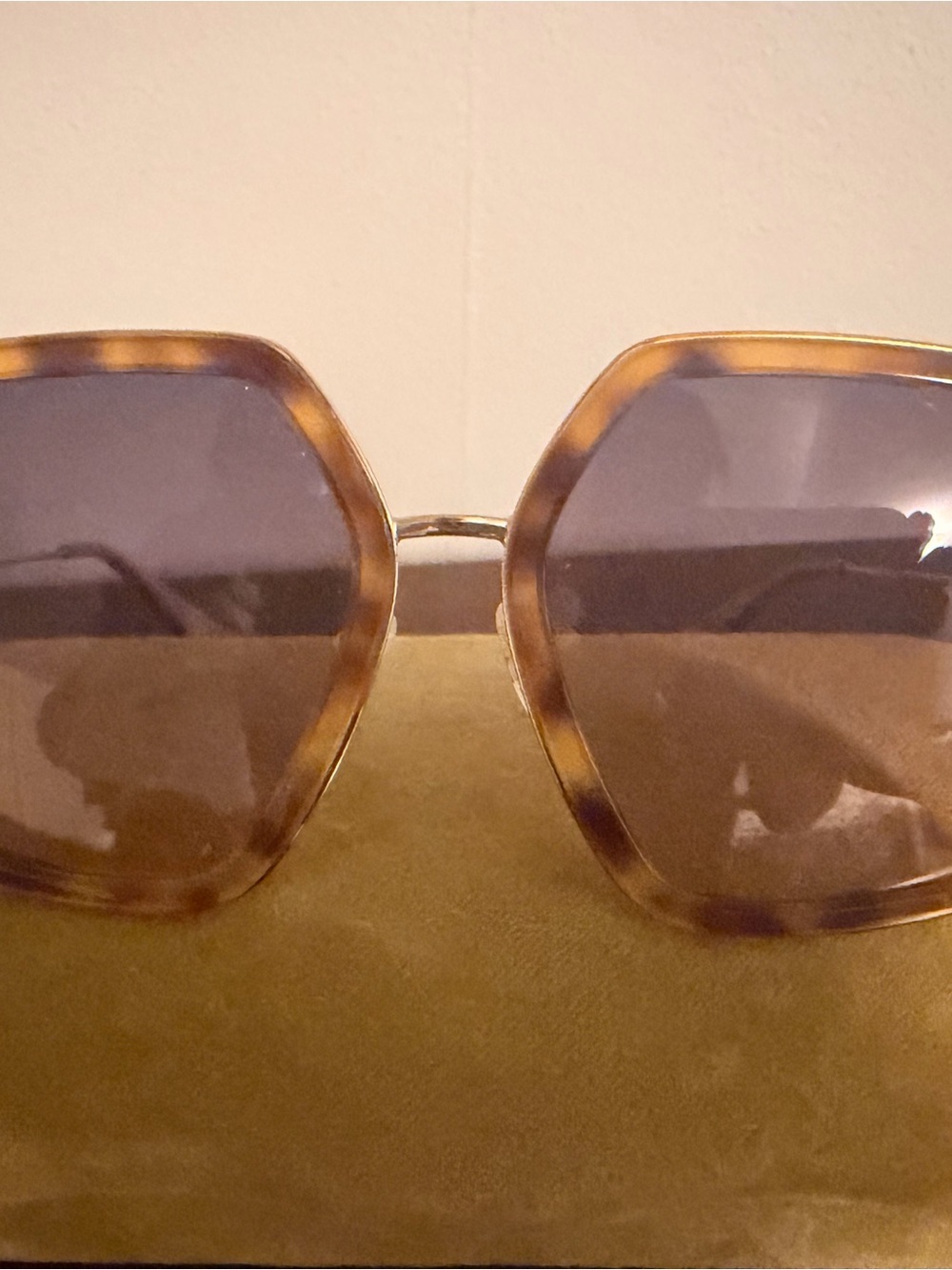 Gucci Tortoiseshell Hexagon Sunglasses with Brown Lenses